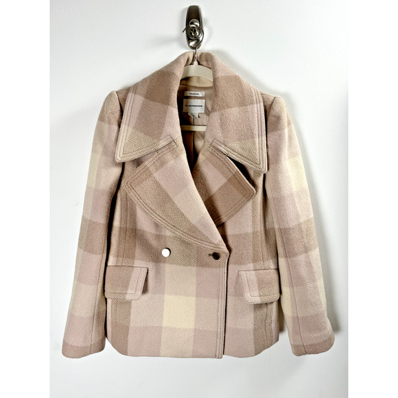 Club Monaco Pastel Pink Plaid Italian Wool Kawaii Designer Old Money Heavy Coat - Picture 1 of 7